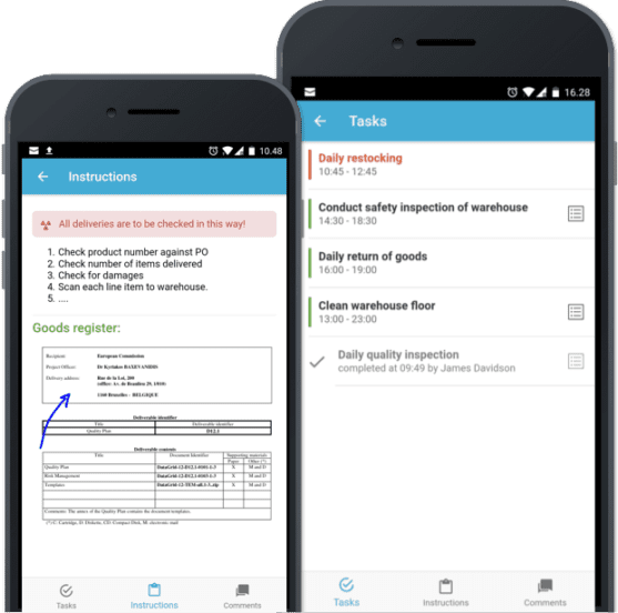 work instructions and tasks for Gluu on mobile