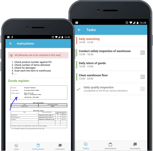 arbejdsinstruktioner og opgaver på mobil