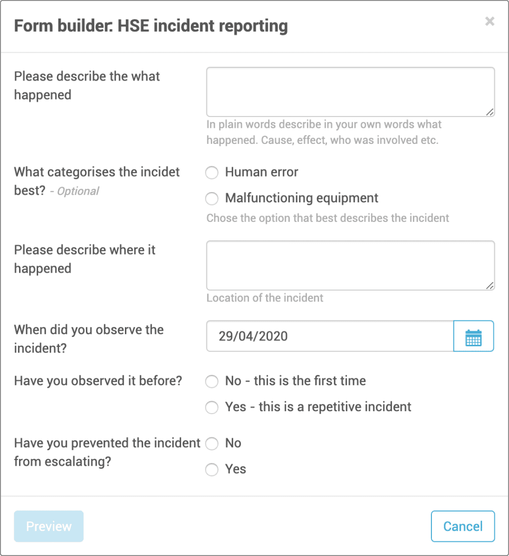 ISO 45001 form in Gluu