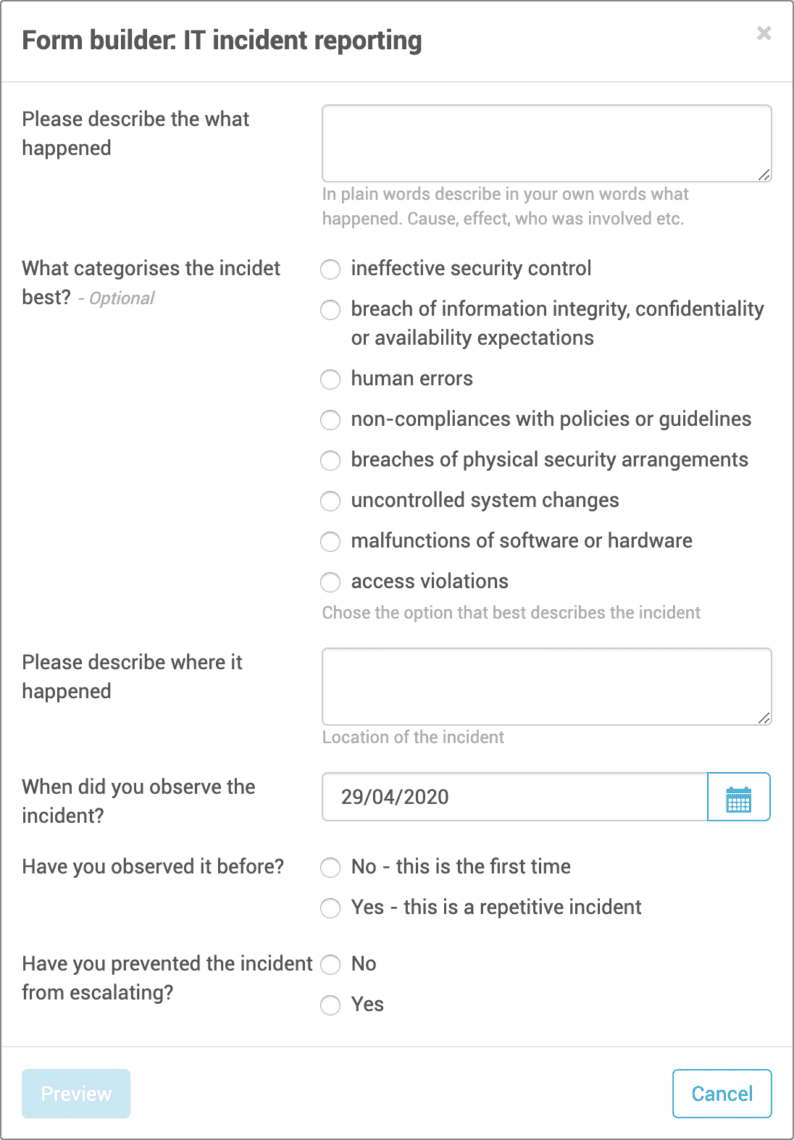 ISO 27002 form in Gluu