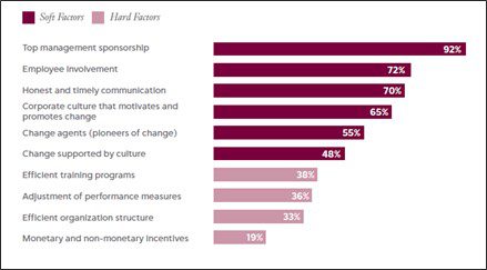 Soft factors that are important in succesful change work by IBM