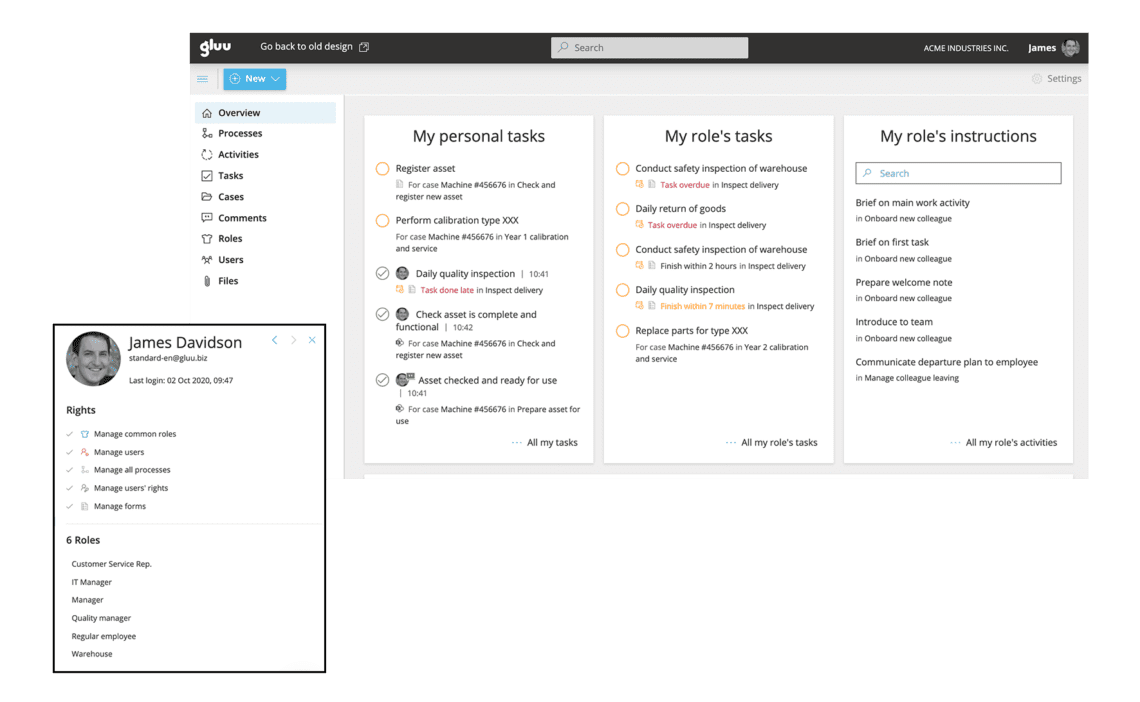 Personalized overview of tasks in Gluu