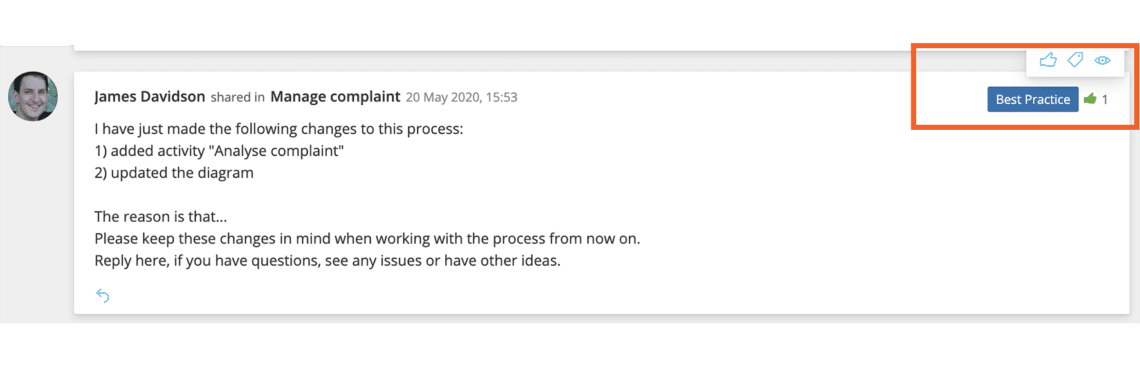 A comment labeled 'Best Practice' & simple emoji feedback