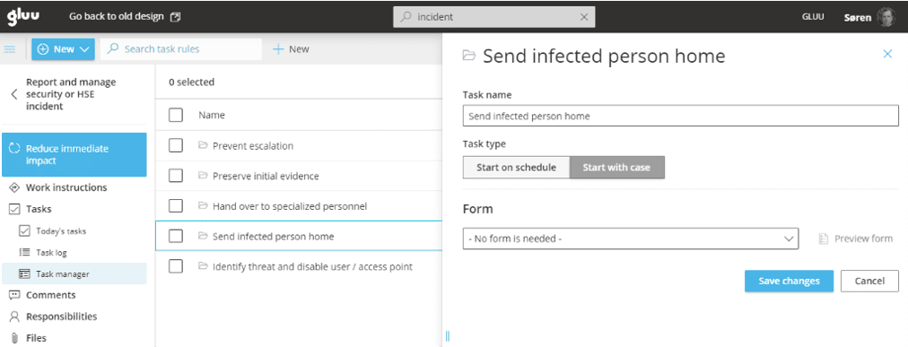 Task-Manager - Umgang mit einem positiven COVID-19-Mitarbeiter